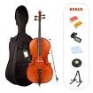 High-Lustre Varnish Full Size 4/4 Cello W/ Carrying Case For Beginners & Student Cellists