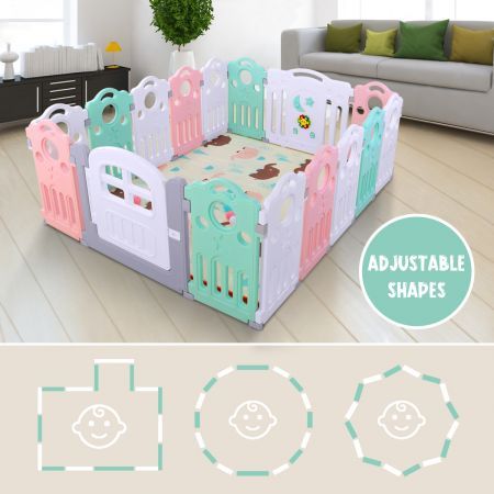 70Cm Height,Shape Adjustable 16 Panels Baby Playpen Toddler Activty Center W/Music Box