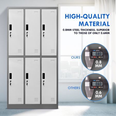 185Cm 6 Doors Gym Office Lab Security Metal Locker Storage Cupbord W/ Heavy Duty Steel