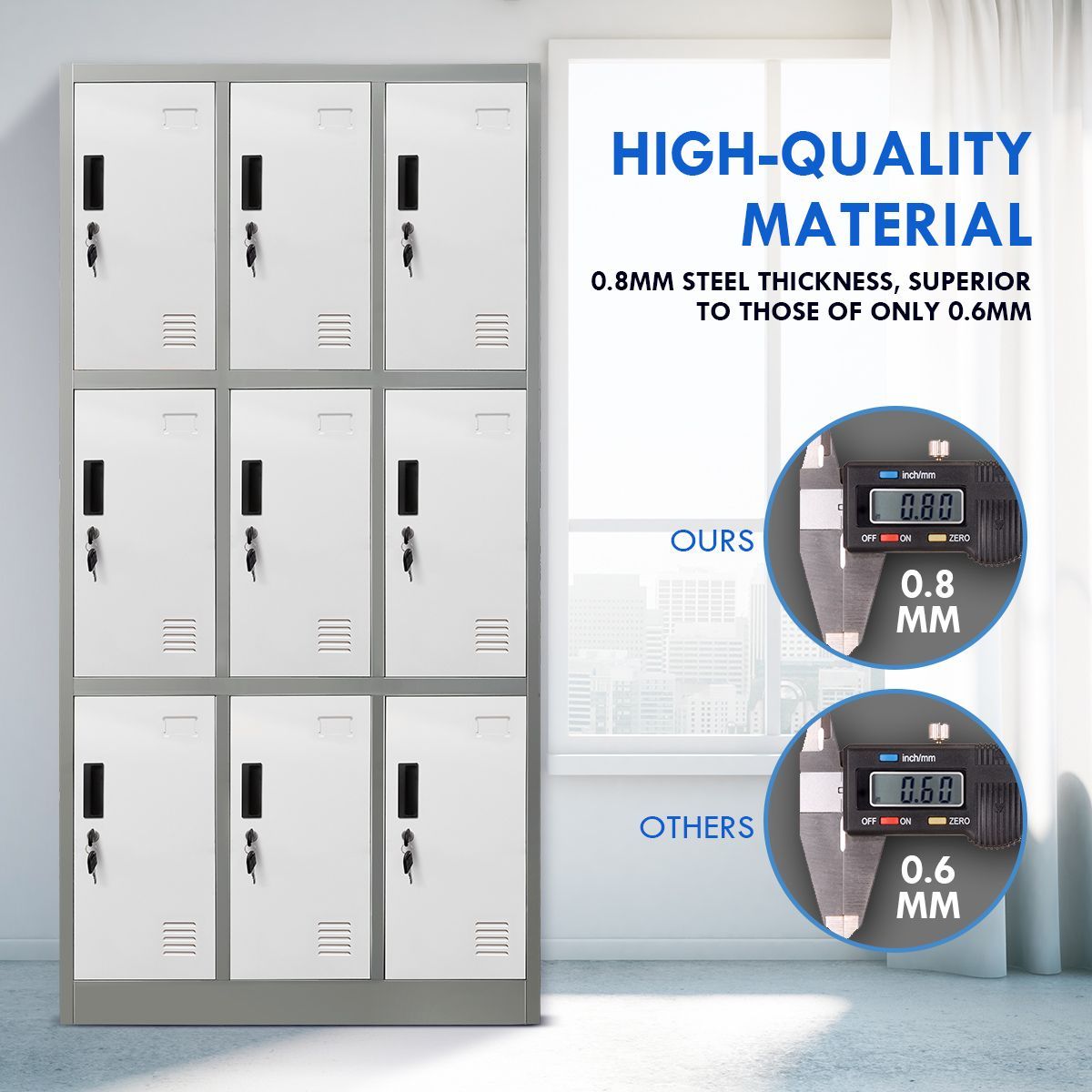 185Cm 9 Doors Gym Office Lab Security Metal Locker Storage Cupbord W/ Heavy Duty Steel