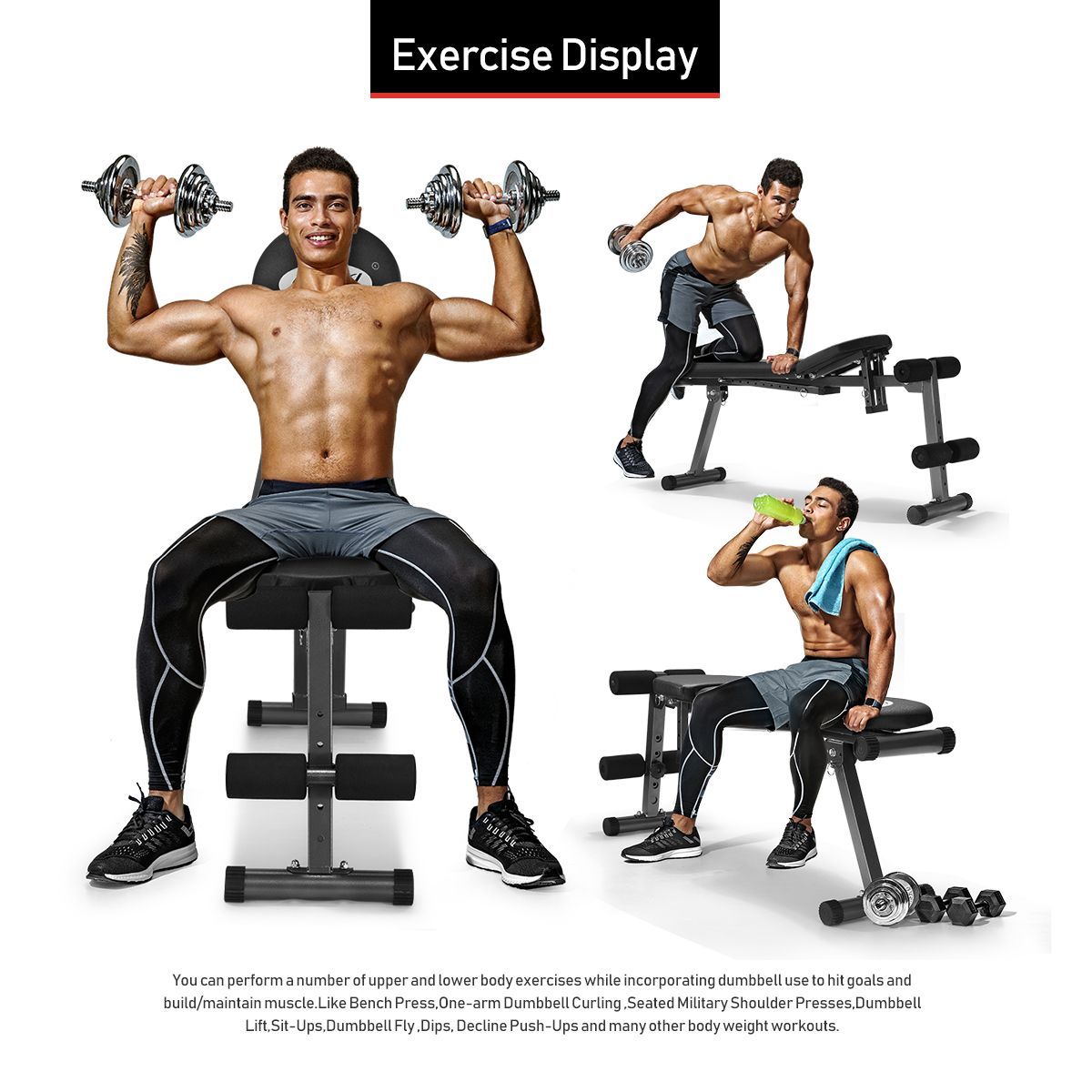 Foldable Fully Adjustable Home Gym Workout Weight Bench W/ Flat Incline Decline Modes