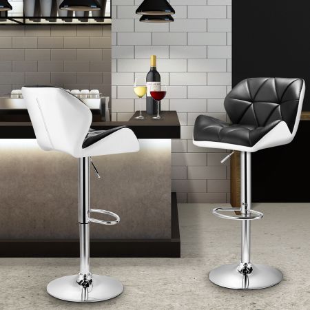 2X 88-110Cm Height Adjustable Swivel Bar Stool Thick Padded W/Backrest Footrest Pu Leather
