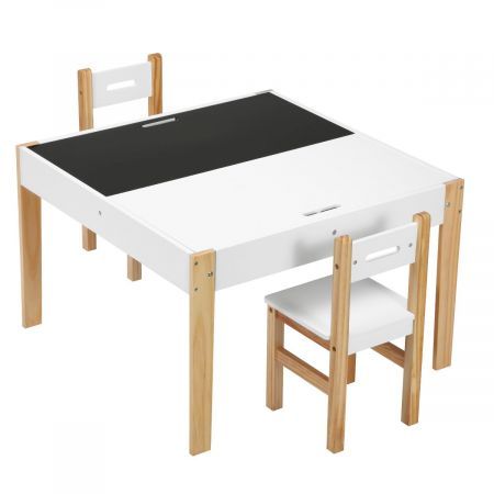 Kids Table Chair Set W/Flippable Desktop 1 For Chalkbord 1 For Flat Surface,Ample Storage