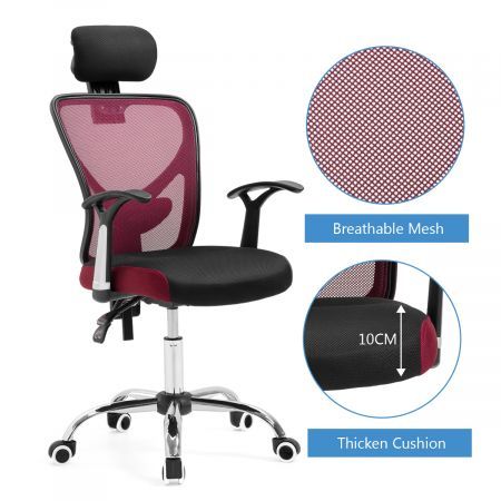 High Back Ergo Mesh Office Executive Chair W/Integrated Lumbar Support - Black/Red