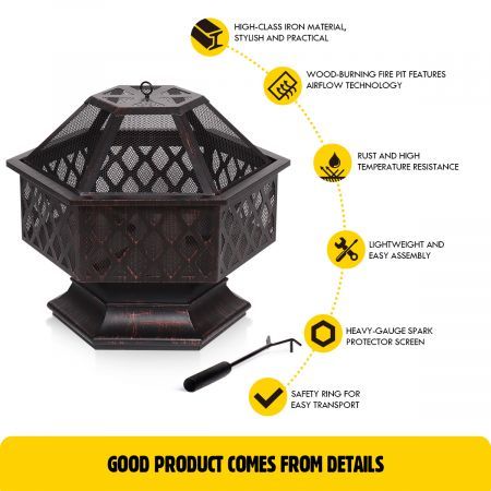 28" Outdoor Fire Pit Portable Fireplace Brazier Patio Heater Easy To Empty & Clean