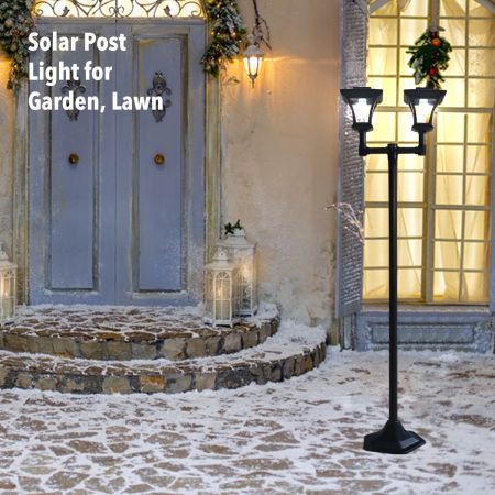 Elegant Weather Resistant Solar Powered Garden Post Light W/2 Lamps For Park Lawn