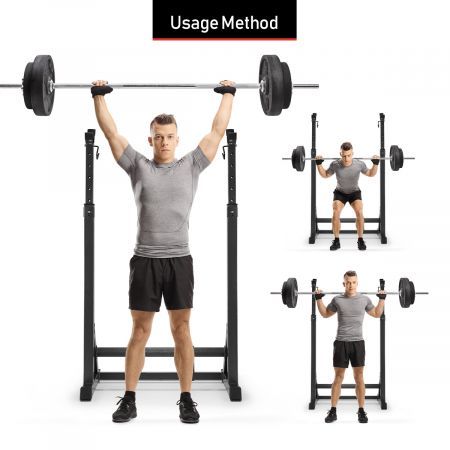 100-150Cm Height Adjustable Squat Rack Weight Lifting Barbell Stand 300Kg Capacity