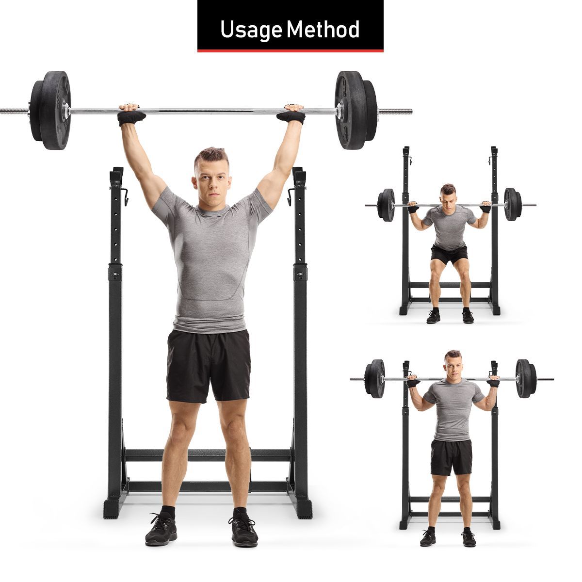 100-150Cm Height Adjustable Squat Rack Weight Lifting Barbell Stand 300Kg Capacity