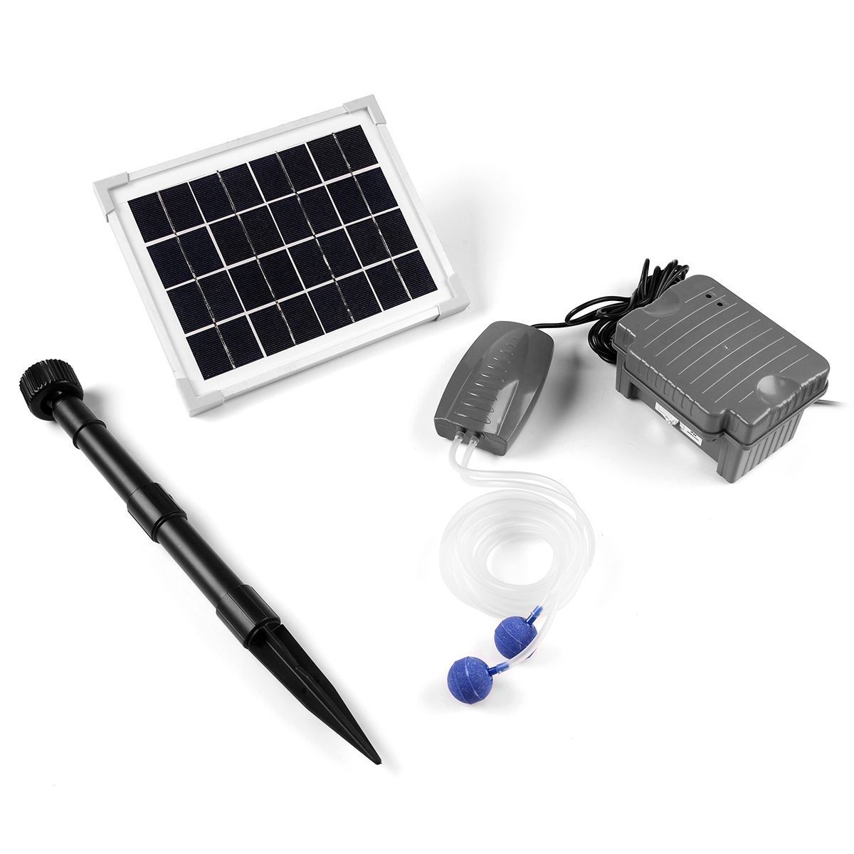 5W Solar Powered Air Flow Adjustable Oxygen Air Pump W/2 Air Stones For Fish Pond