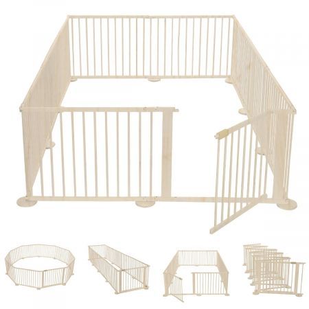 10 Panels Shape Adjustable Nz Pin Wood Kids Playpen Fence W/Anti Slip Safe Design