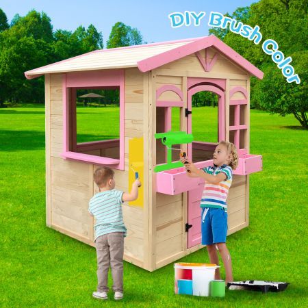 Kids Wooden Cubby House Backyard Play Weather-Resistant Eco Friendly