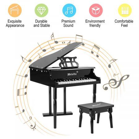 Classical Wooden Kids 30 Keys Piano W/ Bench Great For Gift-Black