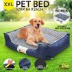 XXL Cosy Thick Padded Pet Bed W/Detach Washable Leece Cushion,Blanket,Bone