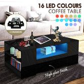 Modern Rectangle Coffee Table Gloss Living Room Storage Furniture 2 Drawers 16 LED Colours Black