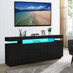 LED Sideboard Corner TV Stand Cabinet Entertainment Unit Buffet Table Black High Gloss 3 Drawers