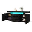 LED Sideboard Corner TV Stand Cabinet Entertainment Unit Buffet Table Black High Gloss 3 Drawers