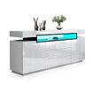 LED Sideboard Corner TV Stand Cabinet Entertainment Unit Buffet Table White High Gloss 3 Drawers