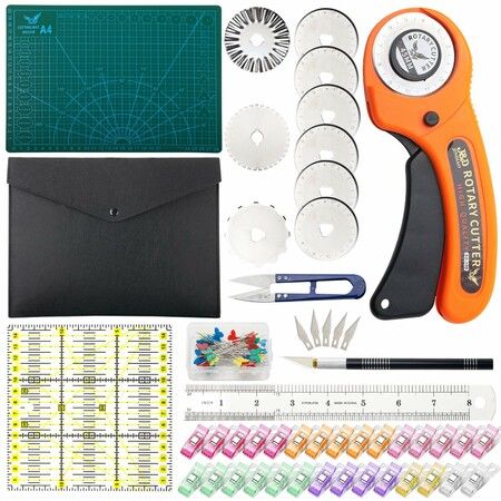 45 mm Rotary Cutter Set, Quilting Kit incl, A4 Cutting Mat? 8 Replacement Blades?Acrylic Ruler?with Storage Bag?Sewing Pins, Craft Knife Set