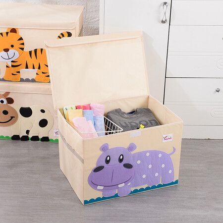 Hippo Large Toy Foldable Box Chest with Flip-top Lid Fabric Toy Storage Bin 53*36*36cm