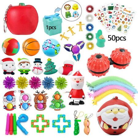 50pcs Fidget Toys SetStress Relief Anti-Anxiety Toys Assortment Christmas Santa Pop Bubbles Toy