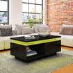 Coffee Table LED Lighted Storage Cabinet High Gloss 2 Drawers Modern Furniture Black