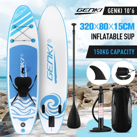 GENKI Inflatable Stand Up Paddle Board SUP Kayak Surfboard with Seat Blue