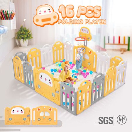 Baby Playpen Barrier Fence Room Kids Activity Centre Child Enclosure Safety Gate Play Yard Foldable Car Design 16 Panels