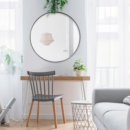Moisture & Burst Proof 60Cm Round Decor Wall Mirror W/Black Frame
