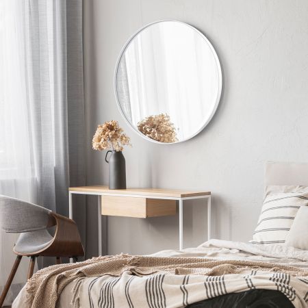 Moisture & Burst Proof 60Cm Round Decor Wall Mirror W/White Frame