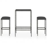 3 Piece Garden Bar Set with Cushions Poly Rattan Grey