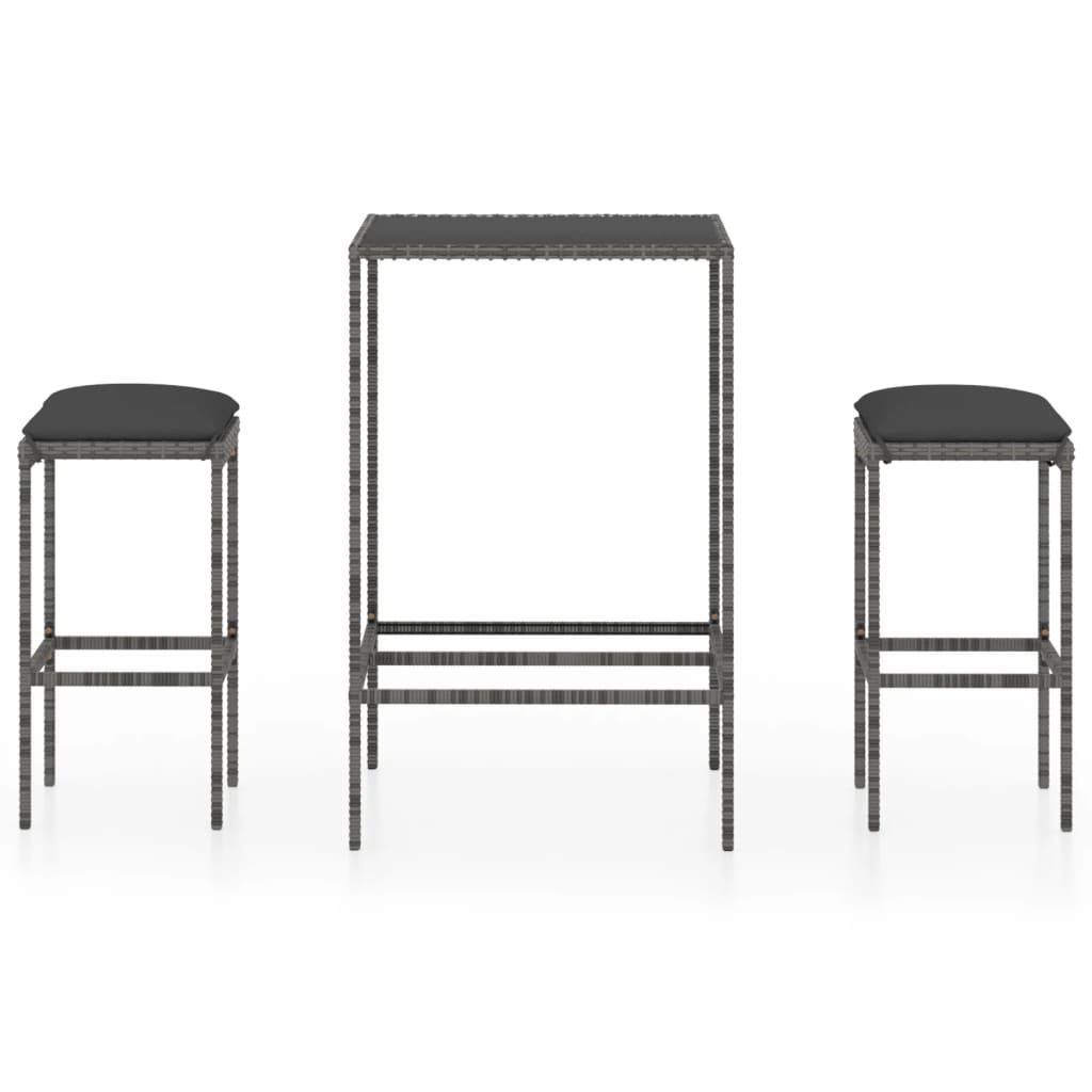 3 Piece Garden Bar Set with Cushions Poly Rattan Grey