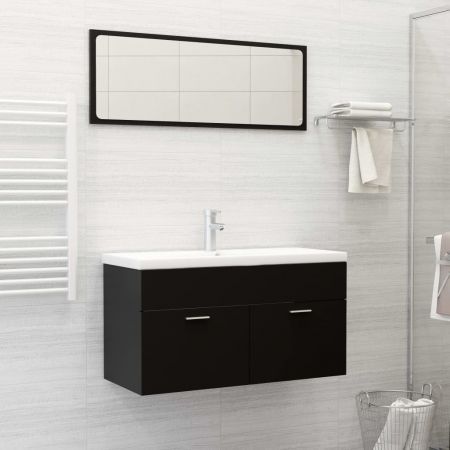 Bathroom Furniture Set Black Chipboard