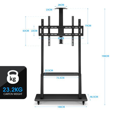 40 to 100 Inch Mobile TV Stand Freestanding TV Bracket Adjustable Television  Mount