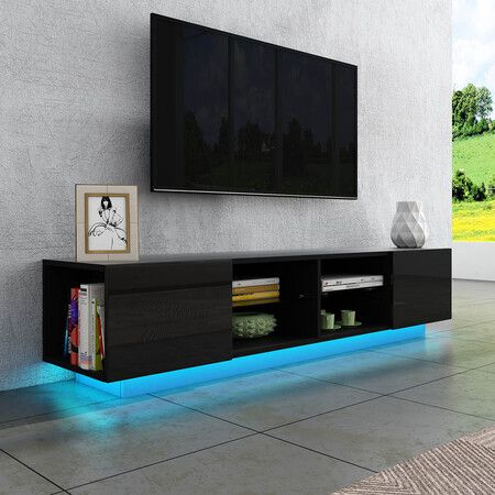 TV Cabinet Stand Entertainment Unit LED TV Console Table Furniture High Gloss Front Black