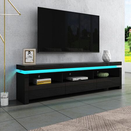LED TV Cabinet Stand Entertainment Unit Television Console Table Furniture 3 Drawers Black
