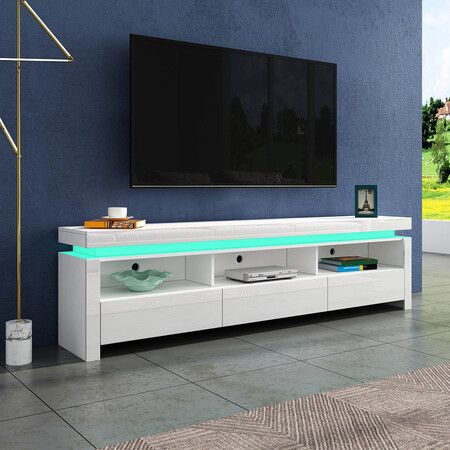 LED TV Cabinet Stand Entertainment Unit Television Console Table Furniture 3 Drawers White