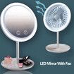 Makeup Mirror With Fan Storage LED Light Face Mirror Adjustable Touch Dimmer USB Led Vanity Backlit Mirror Table Cosmetic Mirror