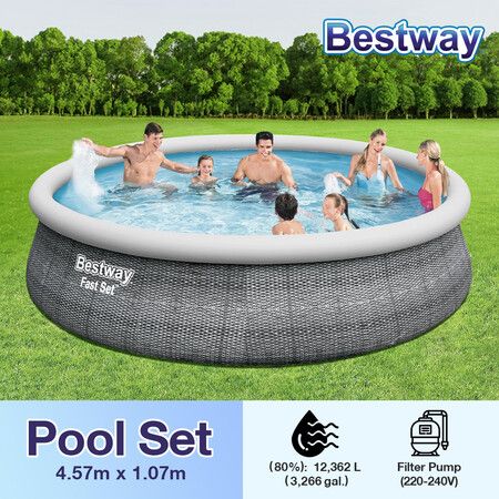 Bestway Above Ground Swimming Pool Portable Backyard Outdoor Pool Round Shape Pump Filter 4.57x1.07m