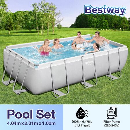 Bestway Rectangular Above Ground Swimming Pool Portable Backyard Pool Metal Frame Filter Pump 4.04x2.01x1m