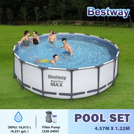 Bestway Fast Set Circular Pool Set Above Ground Luxury Swimming Spa Bath 4.57m x 1.22m