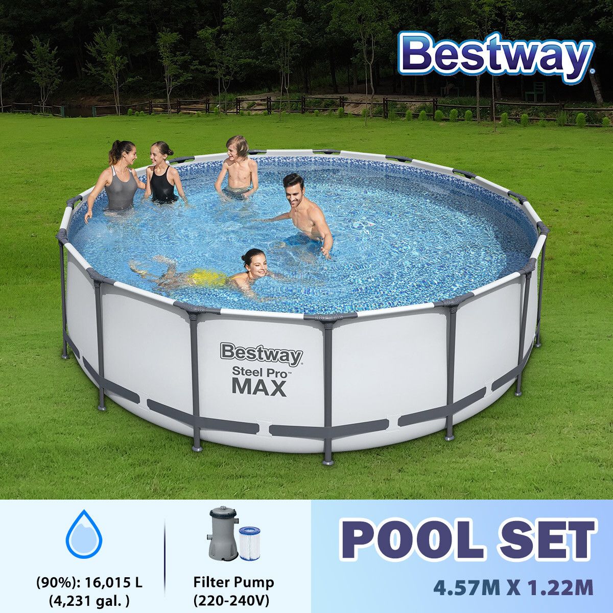 Bestway Fast Set Circular Pool Set Above Ground Luxury Swimming Spa Bath 4.57m x 1.22m