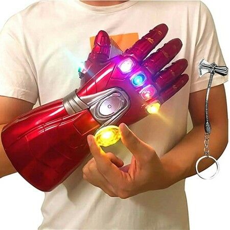 LED Light Up Infinity Gauntlet Iron Man Gloves with Removable Magnet Infinity Stones Batteries - Red  Kids