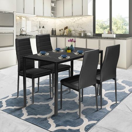 5-Piece Kitchen Dining Room Table and Chairs Set Furniture with Tempered Glass Tabletop