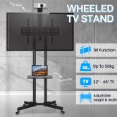 32 to 65 Inch Mobile TV Floor Stand Freestanding Television Bracket Swivel TV Mount with Shelf