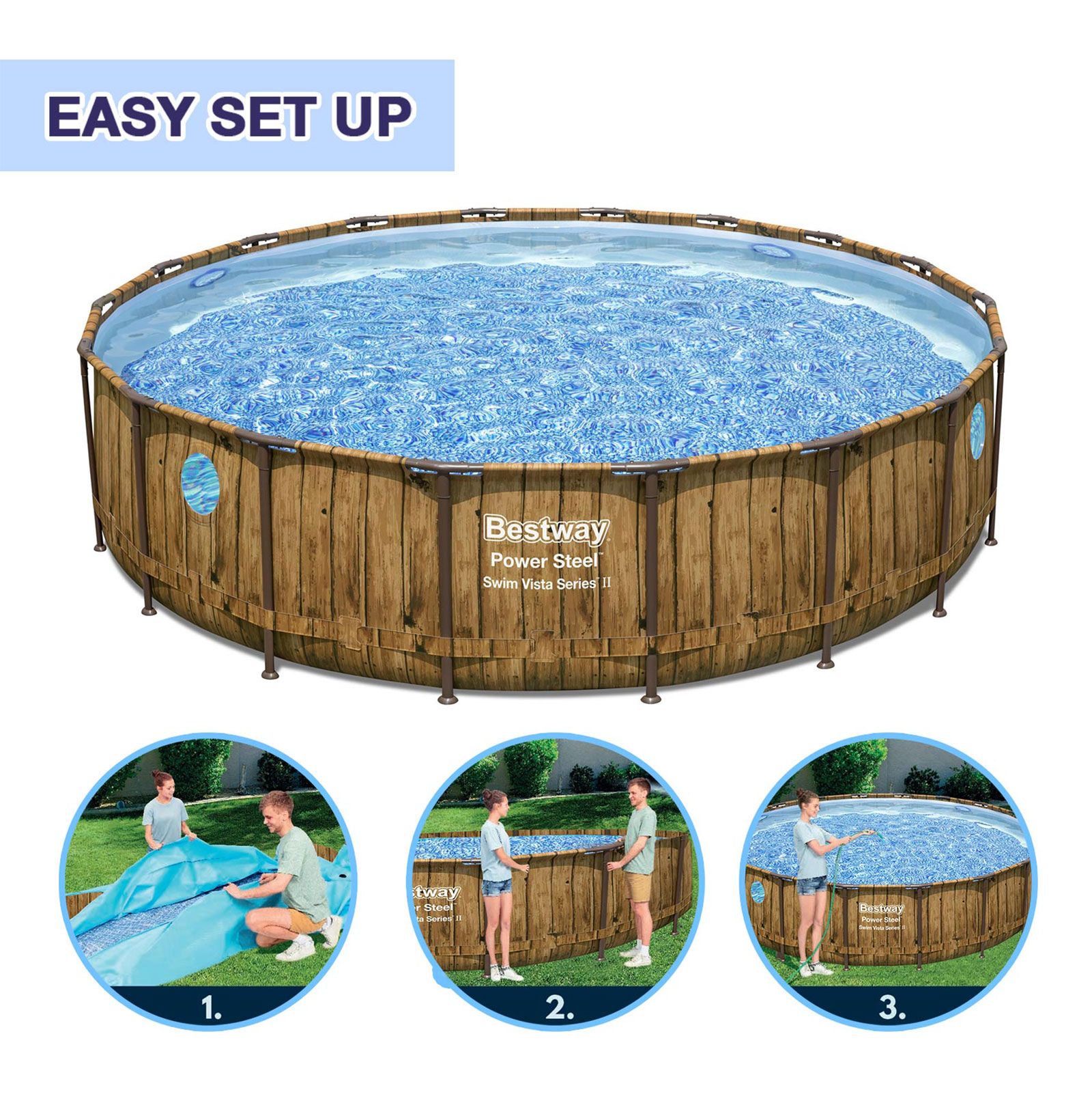 Bestway Round Above Ground Swimming Pool Portable Backyard Pool Set with Filter Pump 5.49x1.22m