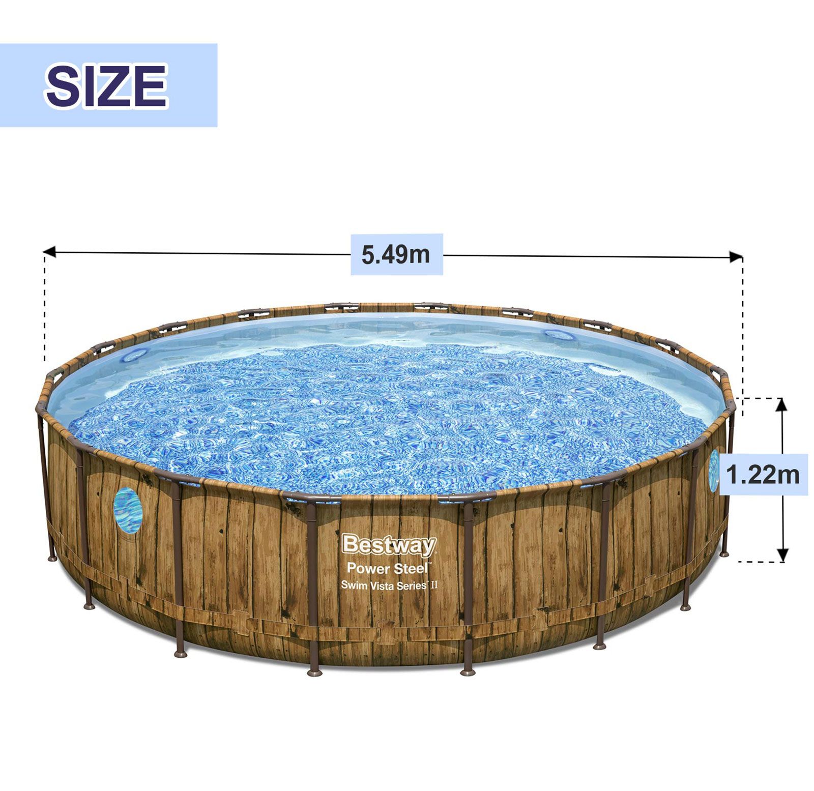 Bestway Round Above Ground Swimming Pool Portable Backyard Pool Set with Filter Pump 5.49x1.22m