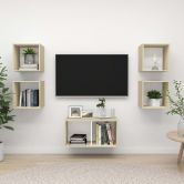 5 Piece TV Cabinet Set White and Sonoma Oak Chipboard