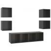 5 Piece TV Cabinet Set High Gloss Grey Chipboard
