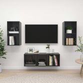 3 Piece TV Cabinet Set High Gloss Grey Chipboard