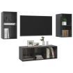 3 Piece TV Cabinet Set High Gloss Grey Chipboard